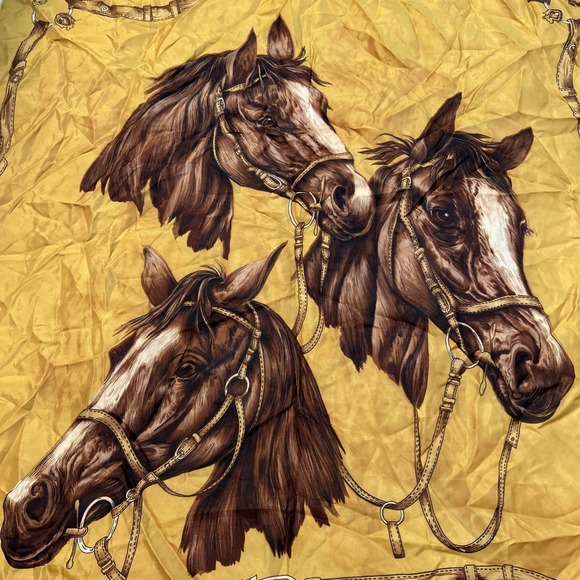 Vintage Equestrian Scarf Satin Twill Hand Painted Japan Horses Bits Bridles Belt - Picture 2 of 8
